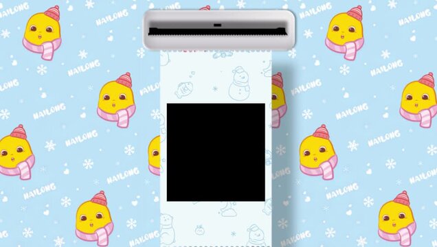 Cute Cartoon Photo Printer Dispensing Polaroid Frame Concept