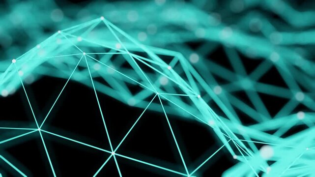 Abstract glowing network of lines and nodes in motion