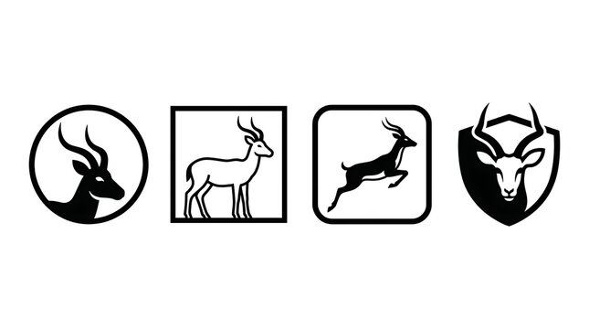 Minimalist black antelope and gazelle icons on white.