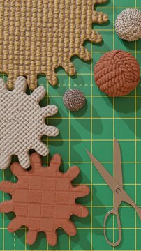 Crafting materials and scissors arranged on a cutting mat for DIY projects