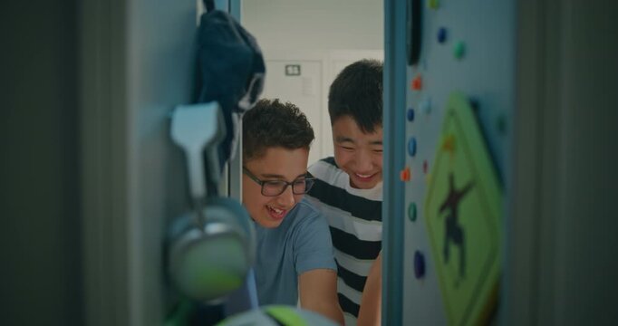 Confident Teenage Girl Catches Classmates Looking inside School Locker, Pushes Aside, Checks Everything in Place, Expresses Frustration. Concept of Respect For Personal Space, Student Relationships.