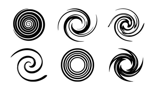 Abstract Spiral Vortex Swirl Motion Black Outline Vector Collection