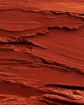 Red cracked clay texture background with layered flaky surface for natural design, poster, packaging and background use