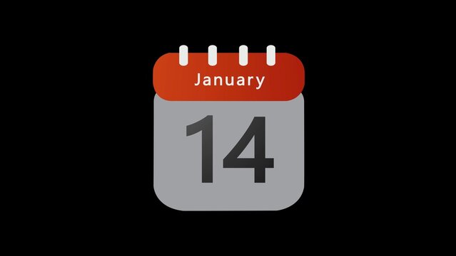 Minimalist digital calendar showing the date of january 14th isolated on a solid black background, for planning and, scheduling applications with, a clean flat style