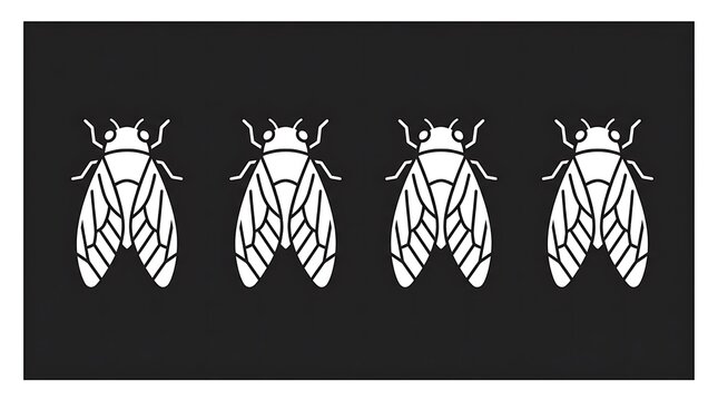 Symmetrical white cicada insect silhouettes on black.