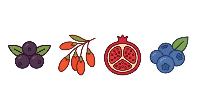 Superfood berry icons with pomegranate and goji.