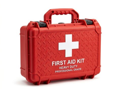 Heavy duty professional grade first aid kit case isolated on white background
