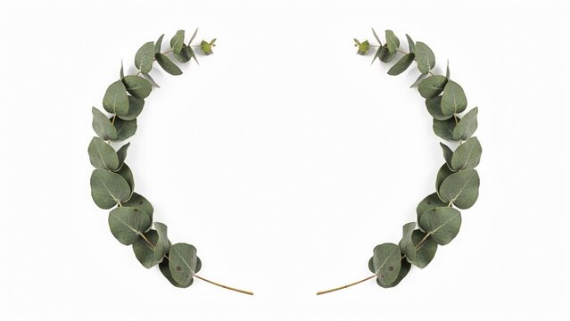 Circular wreath of green eucalyptus leaves isolated on white background with eucalyptus circular botanical