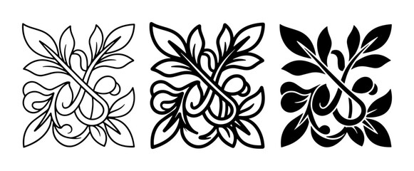 Fototapeta premium Ornate Floral Corner Accents, Decorative Vector Elements, Vintage Scrollwork Designs