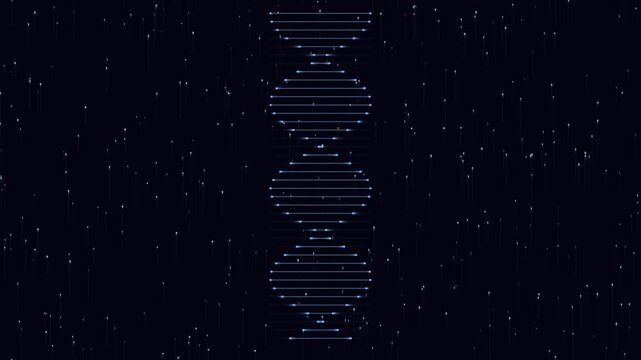 Blue DNA Double Helix Rotating Animation on Dark Starry Background