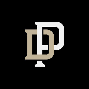Elegant interlaced letters DP and PD monogram logo in beige and white serif typography