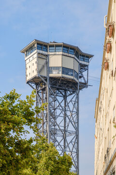 San Sebastian Cable Car Tower in Barceloneta, Barcelona, Historic Port Aerial Tramway Steel Structure