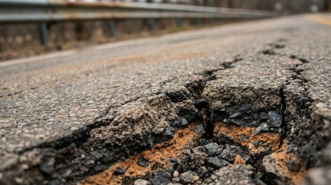 Pavement Damage Analysis: Close inspection of fractured asphalt along a transportation corridor 