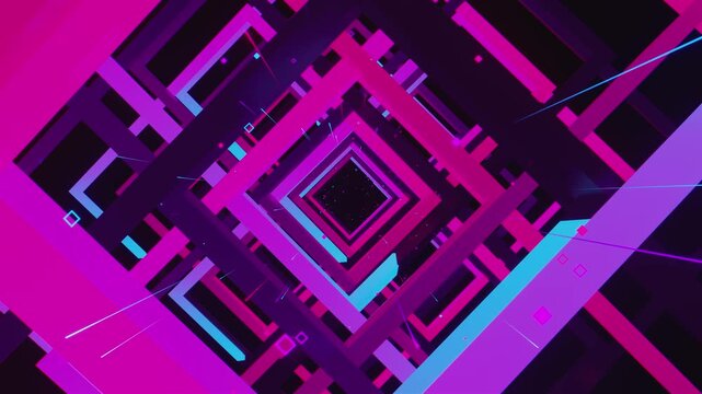 4k VJ loop of abstract geometric tunnel with square corridor frames. Dynamic stage backdrop for electronic music festivals, dancefloors, club events, rave parties, and shows.