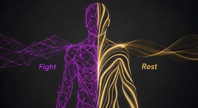 Dual nature of human nervous system representing fight or flight versus rest and digest states.