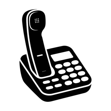Telephone set silhouette black isolated on transparent background for communication and contact
