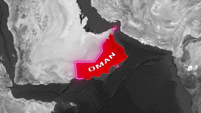 Animated map overlay highlights oman's geographical borders video