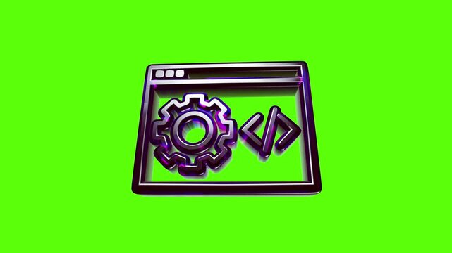 3d metallic web browser icon with gear and coding brackets symbol for software development and programming