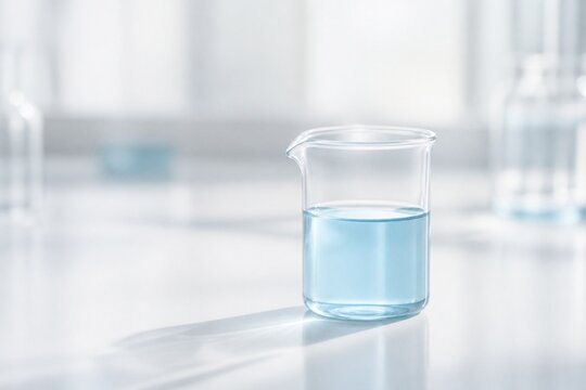 Clean Minimal Laboratory Beaker With Pale Blue Vaccine Research Fluid