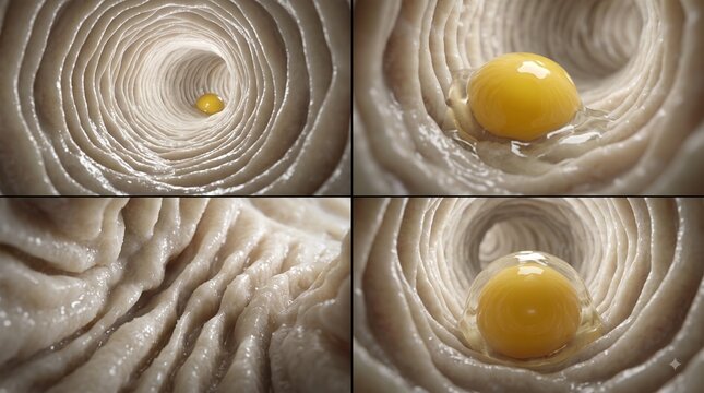 Close-up of dense albumen gel secretion in oviduct for egg formation process