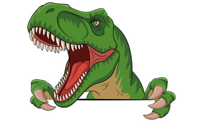 Angry Dinosaur Illustration, Ferocious T Rex Vector Design for Jurassic Wildlife Adventure Children's Book and Gaming Projects © Asha