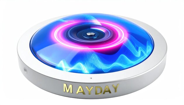 Futuristic distress beacon device with Mayday text