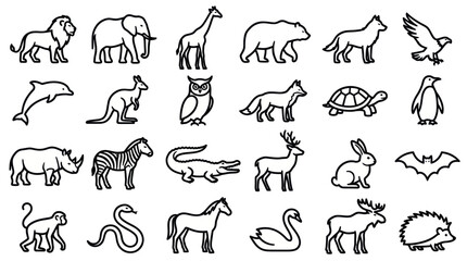 Naklejka premium Set of animal line icons featuring various species