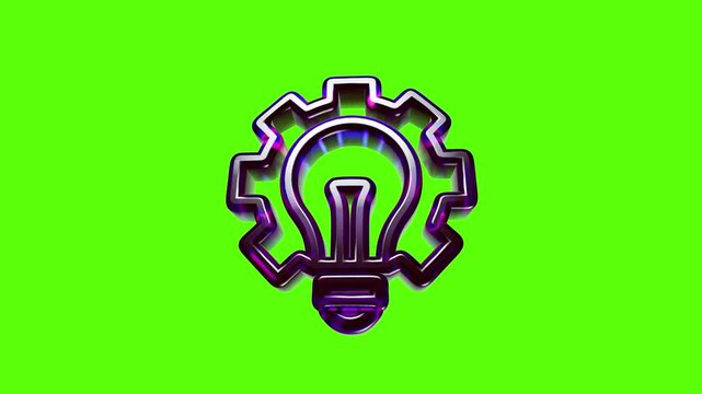 Shiny metallic light bulb icon inside a gear shape representing business innovation and technical solutions