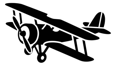 Vintage biplane silhouette vector, antique propeller aircraft icon, retro aviation plane graphic for logo design and travel branding © AbuHuraira