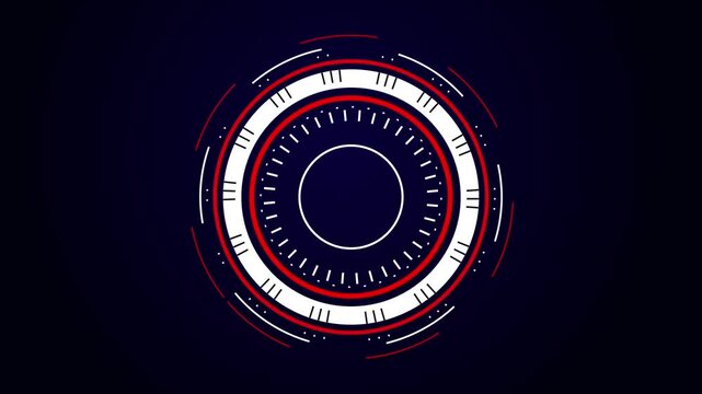Sci-fi rotating HUD user interface circle target display animation on dark grid