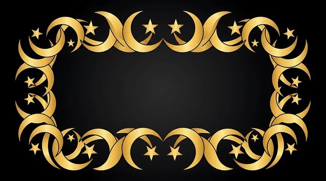 Golden ornamental frame with crescent moon and star patterns.