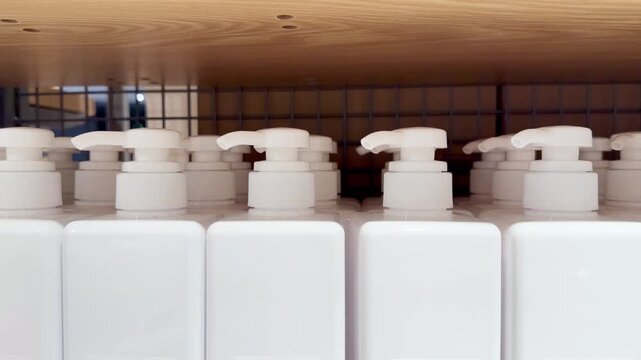 Cosmetic Product Bottles on Supermarket Shelf &ndash; Beauty and Skincare Containers