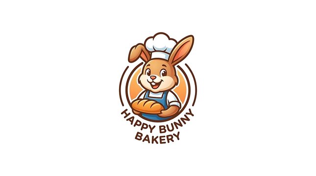 Happy bunny bakery mascot with bread.
