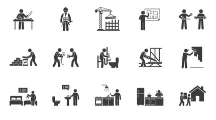Fototapeta premium House construction process and finishing icons