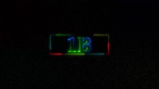 Neon glowing number 1B with colorful light trails and border animation on dark background