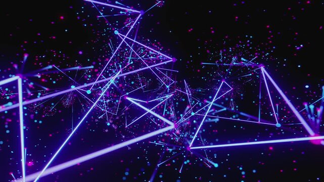 Seamless VJ loop of magical growing flora branches with glowing particle bokeh. Dynamic illuminated stage backdrop for electronic music festivals, dancefloors, club events, rave parties, and live show
