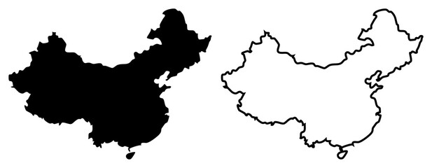 China Map Silhouette And Outline Set Isolated On White Background © Shahana