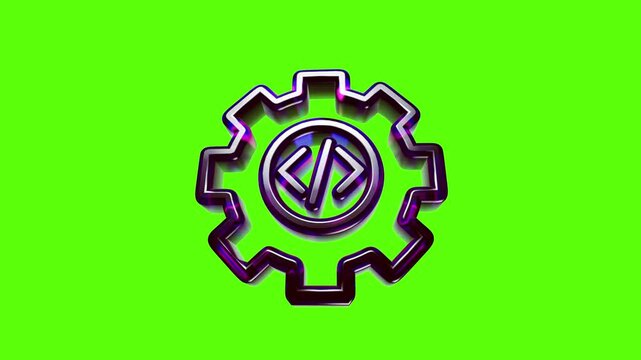 Shiny 3d gear icon with coding brackets symbol for software development and computer programming concept