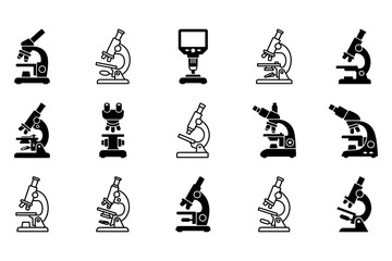 Naklejka premium Collection of various microscope illustrations in different styles and perspectives