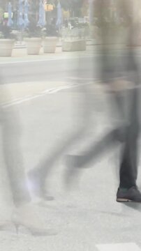 Busy commuters on city street 4k