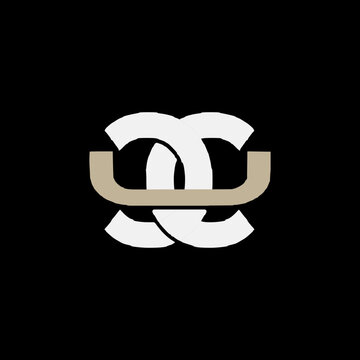 Modern interlocking letter UC monogram logo design with beige and white geometric elements