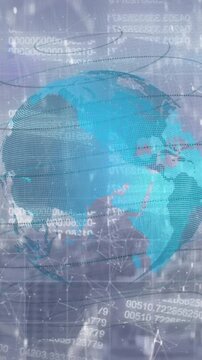 Animation of globe, digital chain and cityscape
