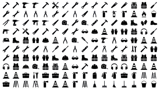 Construction and repair tool silhouette collection.