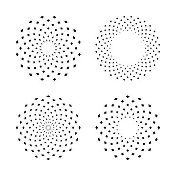 Set of Abstract Geometric Radial Rotation Circle Dots Patterns. Decorative Design Elements. 