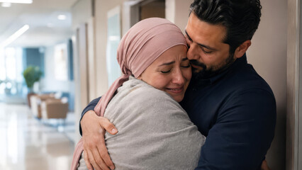 Fototapeta premium Breast Cancer Patient Comforted by Partner During Treatment Recovery