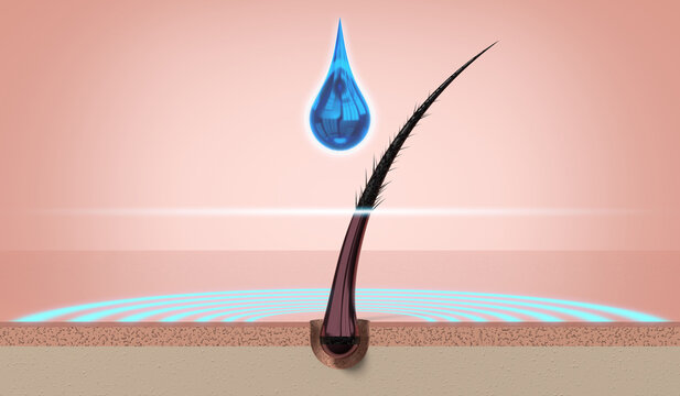 Single hair regeneration with shampoo drop - 3d illustration