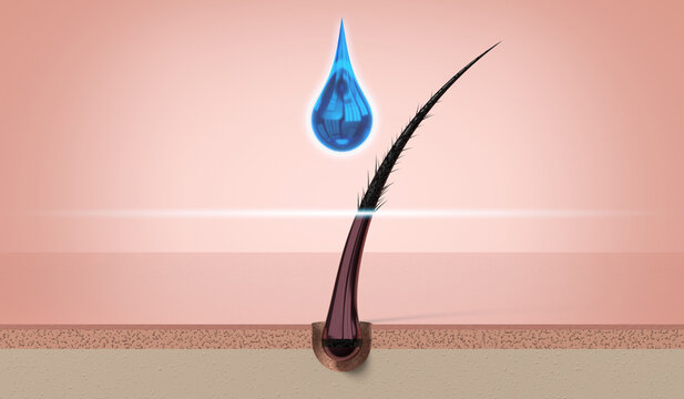 Single hair regeneration with shampoo drop - 3d illustration