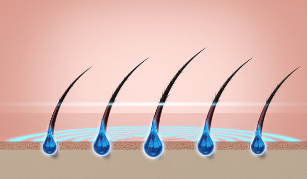 Hair regeneration with shampoo drops - 3d illustration