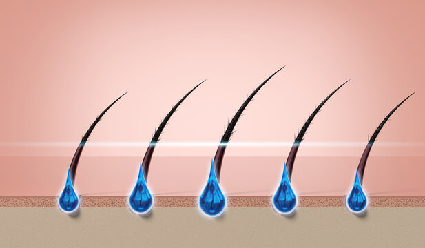 Hair regeneration with shampoo drops - 3d illustration