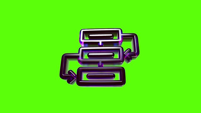 Shiny purple 3d flowchart icon representing business process management and data structure flow on green background